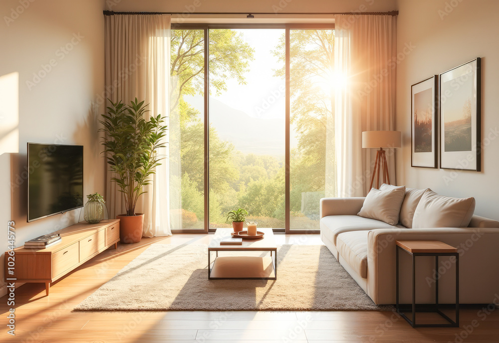 custom made wallpaper toronto digitalmodern stylish living room with sofa TV on the wall upholstered chairs large window