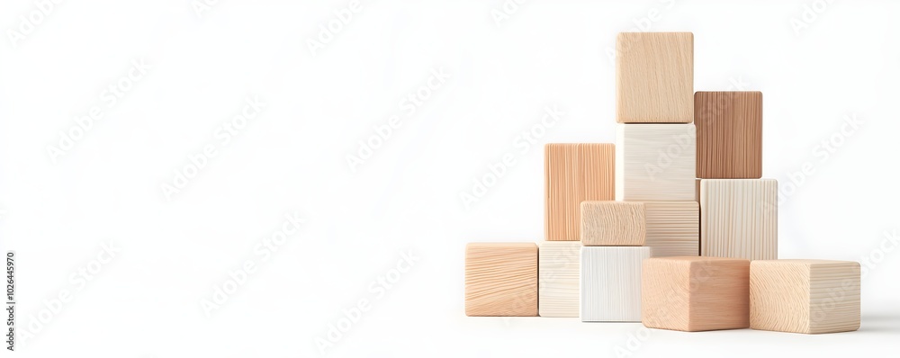 Obraz premium Geometric Wood Blocks in Minimal Aesthetic - Smooth Textures and Warm Lighting Create a Modern Natural Tone Atmosphere for Stylish Decor