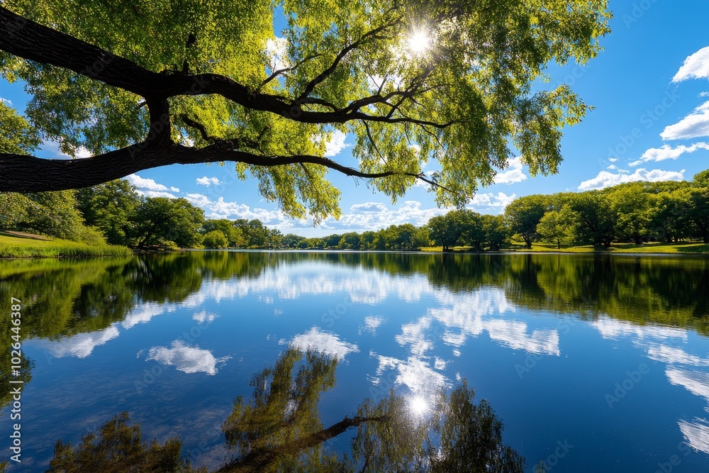 Hyper-realistic weeping willow by a lake, where the reflection on the water is so clear and detailed, it feels as though the viewer could step into the scene Hyper-realistic weeping willow by a lake, where the reflection on the water is so clear and detailed, it feels as though the viewer could step into the scene
