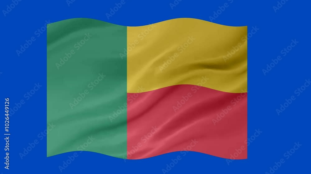 Benin waving flag loop animation with glowing 3d shade isolated on blue background Benin waving flag loop animation with glowing 3d shade isolated on blue background
