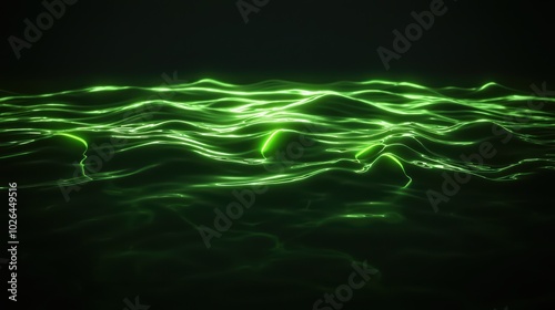 Abstract green waves with luminous lighting effects create a mesmerizing and tranquil water surface.