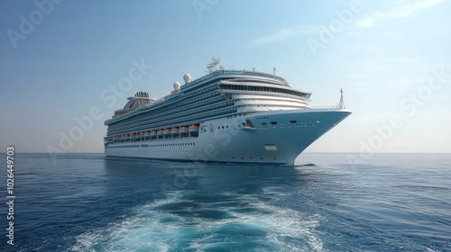 A large cruise ship is sailing in the ocean