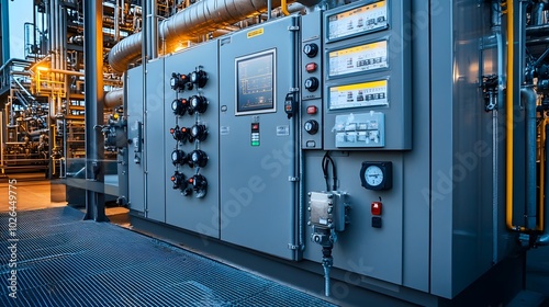 Detailed view of explosion-proof panels and blast-resistant enclosures surrounding high-pressure equipment in a petrochemical facility.