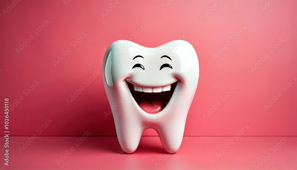A healthy, smiling tooth against a pink background A healthy, smiling tooth against a pink background