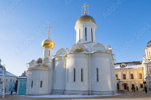 The medieval Cathedral of the Life-Giving Trinity on a sunny January day. Holy Trinity Sergius Lavra, Sergiev Posad. Moscow Region, Russia photo