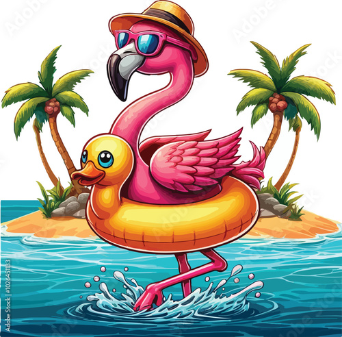 One-Legged Chill Flamingo In Paradise, Summer Vibes Only.