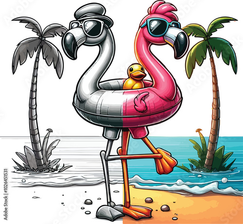 One-Legged Chill Flamingo In Paradise, Summer Vibes Only.