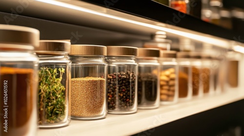 Aesthetic display of assorted spices in jars