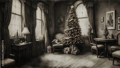 vintage christmas background , watercolor , oil paint , printable , wall decor photo