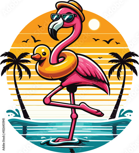 One-Legged Chill Flamingo In Paradise, Summer Vibes Only.