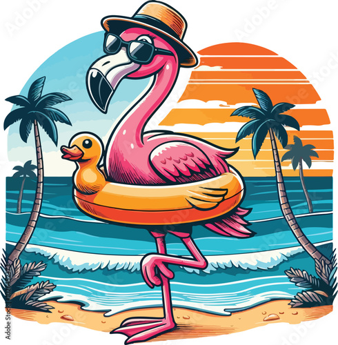 One-Legged Chill Flamingo In Paradise, Summer Vibes Only.