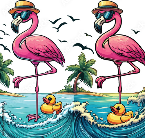 One-Legged Chill Flamingo In Paradise, Summer Vibes Only.