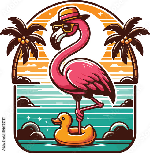 One-Legged Chill Flamingo In Paradise, Summer Vibes Only.