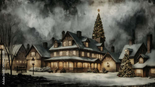 vintage christmas background , watercolor , oil paint , printable , wall decor photo