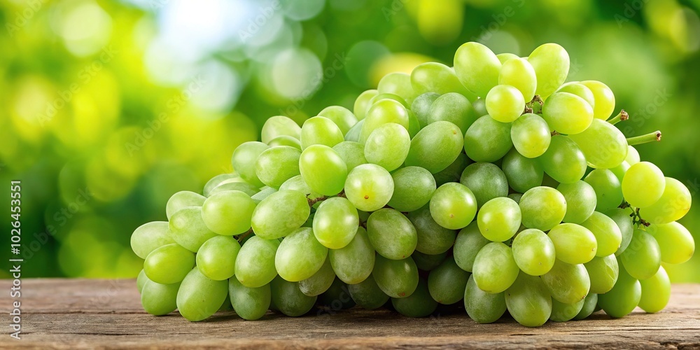 Panoramic view of green bunch of grapes isolated on white background