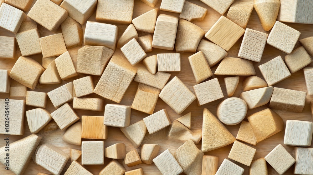 A collection of assorted wooden blocks in various geometric shapes and sizes.