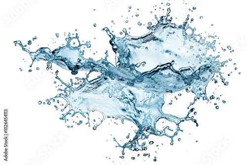 Splash of water with droplets isolated on white background. Water splash motion for design and print.