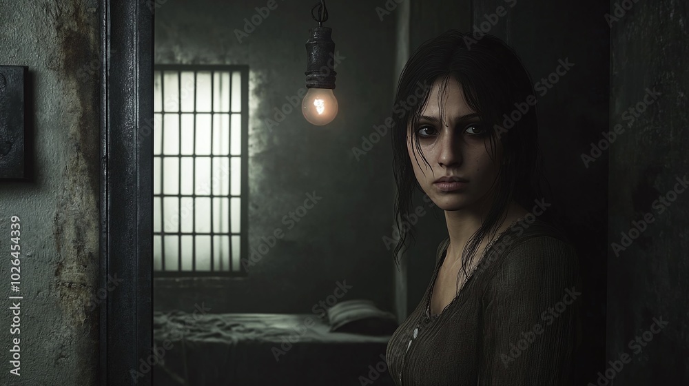Fototapeta premium Trapped in Darkness: A Silent Cry for Freedom