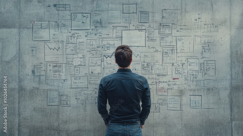 Visualizing Success: Creative Business Plans Unfold on Concrete Wall Visualizing Success: Creative Business Plans Unfold on Concrete Wall