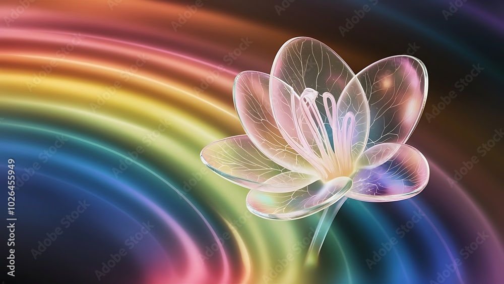 Transparent flower on rainbow background Transparent flower on rainbow background
