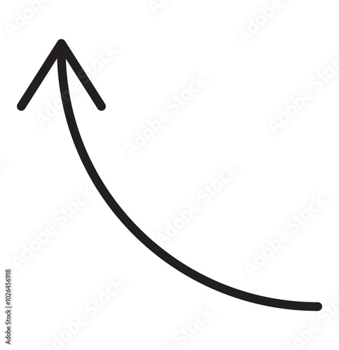 Semi circle arrow. Semicircular rounded curved geometric thin long arrow. black arrow icon on white background.  curved arrow sign. 