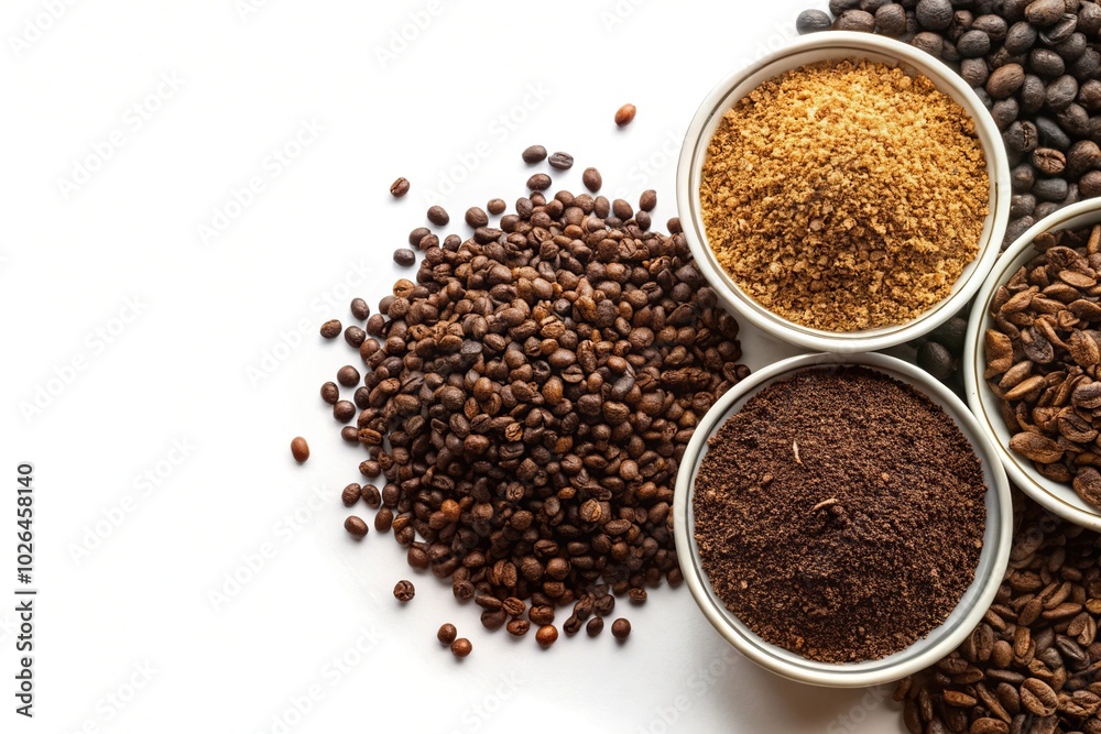 Panoramic view of tea coffee granules on white background Panoramic view of tea coffee granules on white background