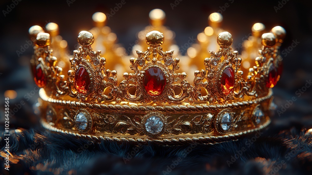 Golden Crown on Black Velvet Background - Luxury and Royalty