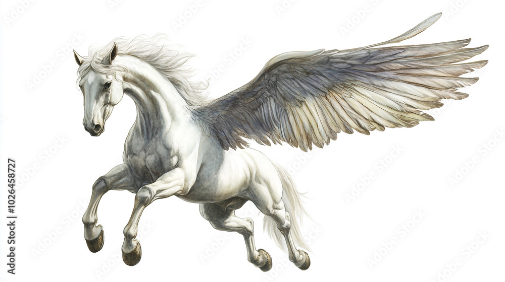 White Winged Horse Mythical Creature Flying Fantasy Art Illustration White Winged Horse Mythical Creature Flying Fantasy Art Illustration