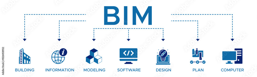 BIM banner web icon vector illustration concept for building ...