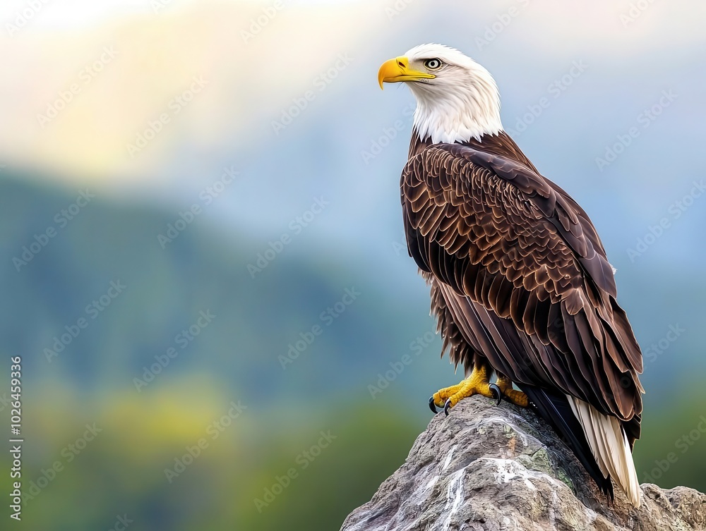 Eagle perched on a cliff, wings folded, eyes closed, majestic bird, prayerful vigil Eagle perched on a cliff, wings folded, eyes closed, majestic bird, prayerful vigil