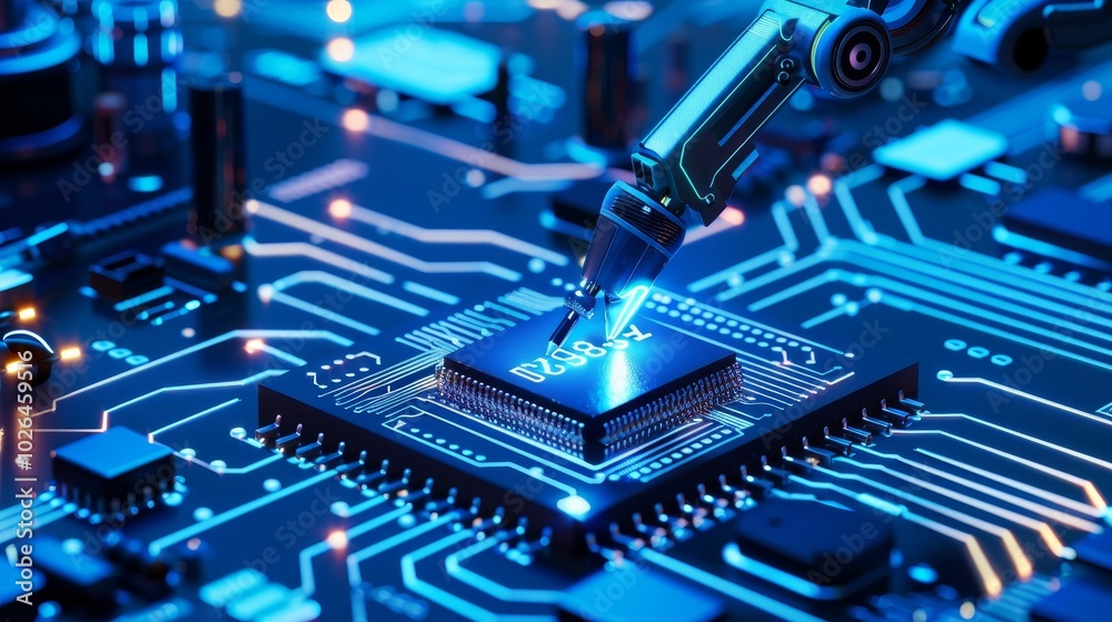 Robotic arm writing on chip a glimpse into advanced microelectronics and modern technology Robotic arm writing on chip a glimpse into advanced microelectronics and modern technology
