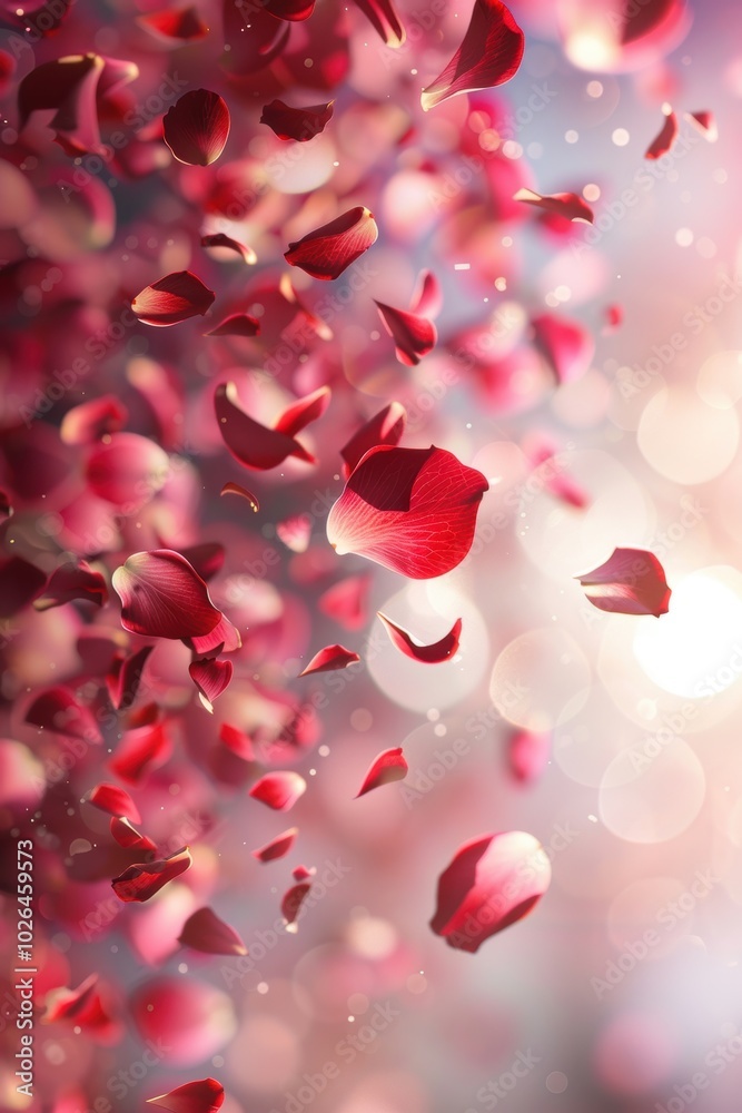 Valentine's Day Abstract Background with Floating Red and Pink Petals and Heart Shapes - Romantic Design Valentine's Day Abstract Background with Floating Red and Pink Petals and Heart Shapes - Romantic Design
