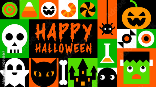 Happy Halloween with Geometric Icon Elements Vector