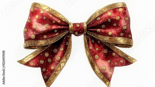 Festive Red and Gold Bow Watercolor Illustration