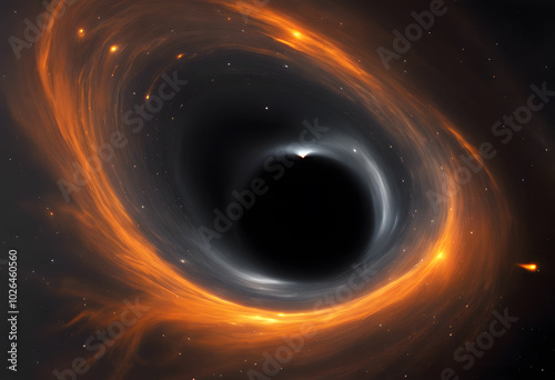 Golden lights around a black hole in space. Science, stars, space, universe, planets, stars photo