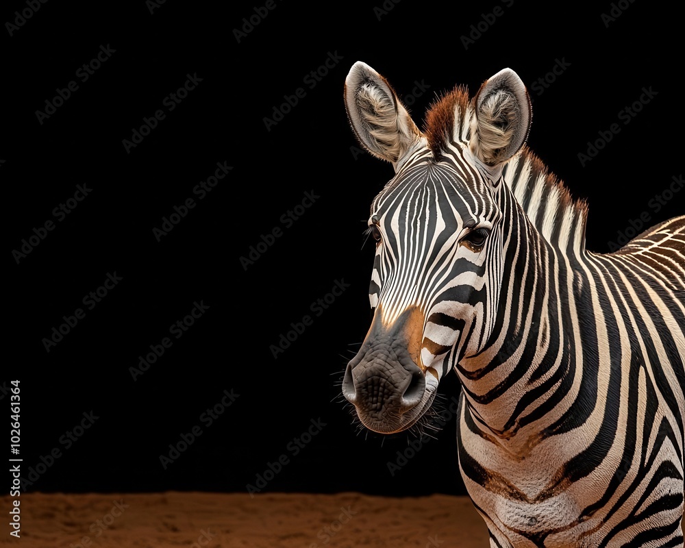 Naklejka premium Zebra with head lowered, front legs slightly bent, striped animal, savanna prayer
