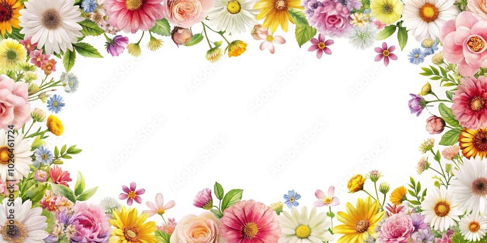 Panoramic white background with flowery border Panoramic white background with flowery border