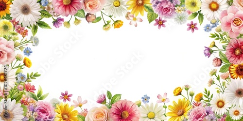 Panoramic white background with flowery border