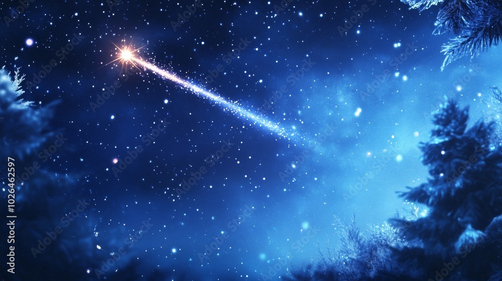 Night sky and shooting star at Christmas