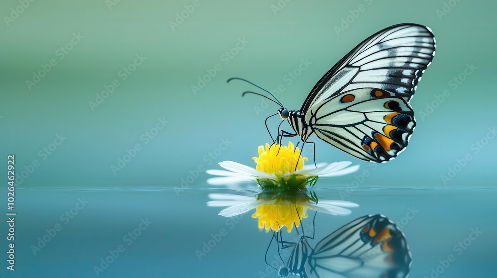 Butterfly on a flower, wings gently folded, delicate creature, silent reflection Butterfly on a flower, wings gently folded, delicate creature, silent reflection