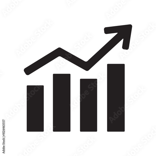 Arrow rises up on a columns chart - vector finance icon.