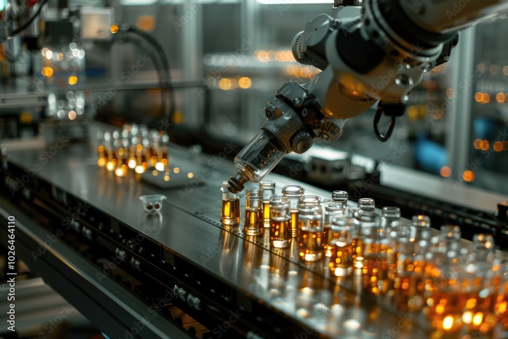 Industrial machine with various size bottles on top Industrial machine with various size bottles on top