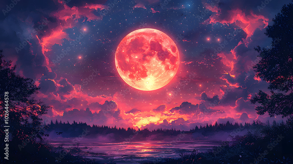 Vibrant Watercolor Night Sky with Moon and Stars Vibrant Watercolor Night Sky with Moon and Stars