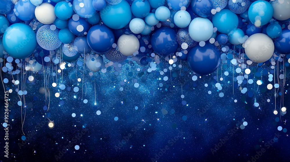 Blue Balloon Garland with Glitter Background for Birthday Party Decoration Blue Balloon Garland with Glitter Background for Birthday Party Decoration