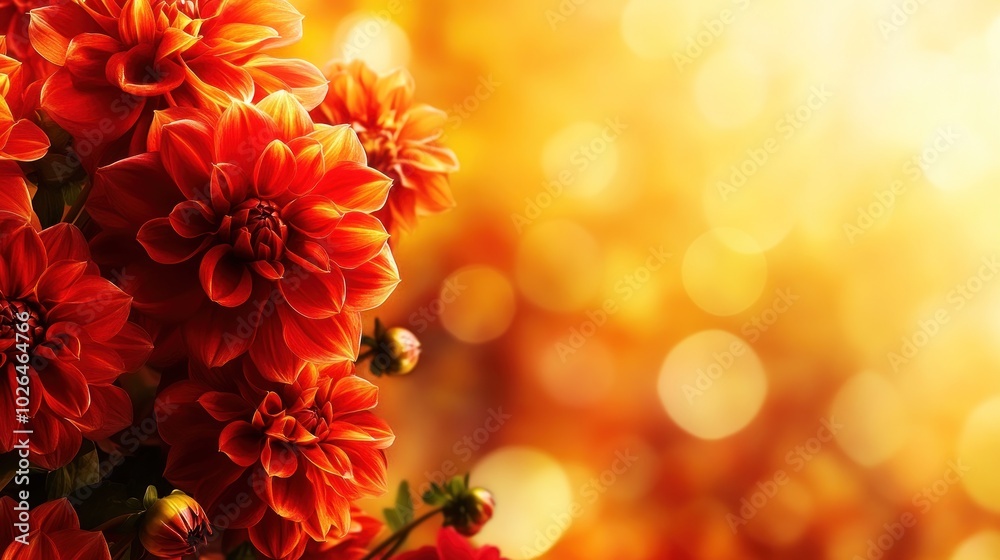 A vibrant display of orange flowers against a soft, glowing background. A vibrant display of orange flowers against a soft, glowing background.