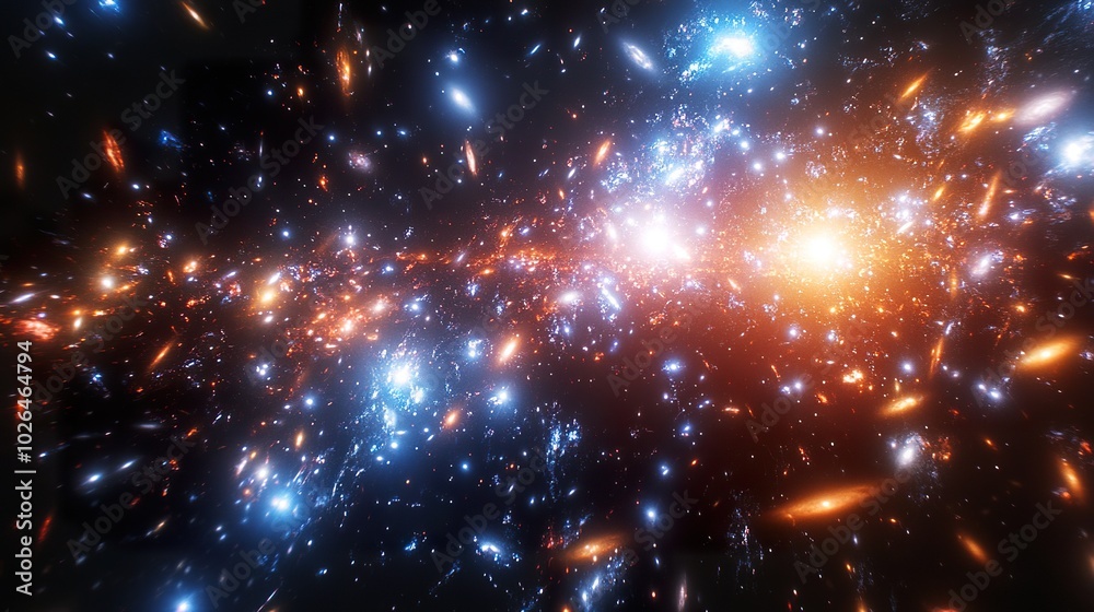 Fototapeta premium Abstract Galaxy Cluster - Dark Background Illustration