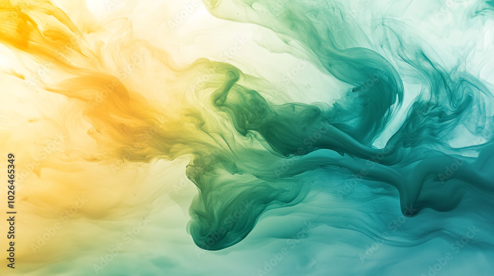 Abstract Yellow and Teal Swirling Ink in Water Abstract Yellow and Teal Swirling Ink in Water