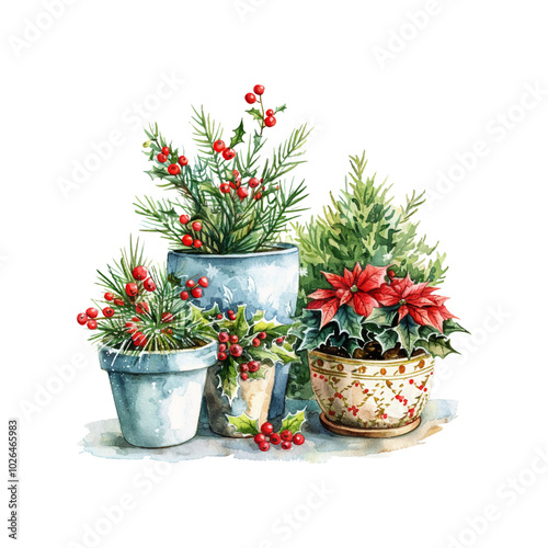 christmas decoration garden vector illustration in watercolor style