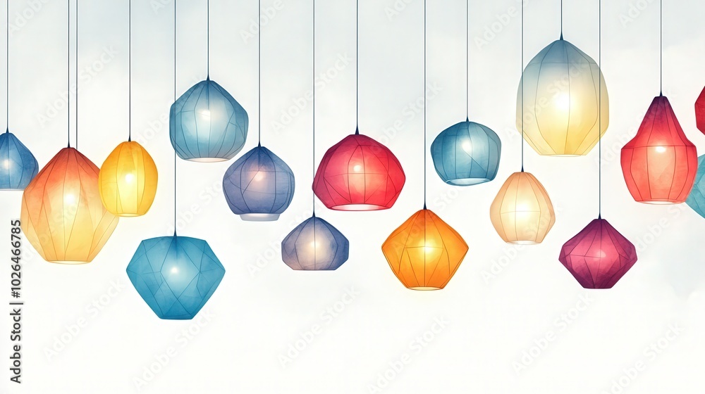 Vibrant Luminous Ceiling Lamps - Minimalist Anime Vector Illustration