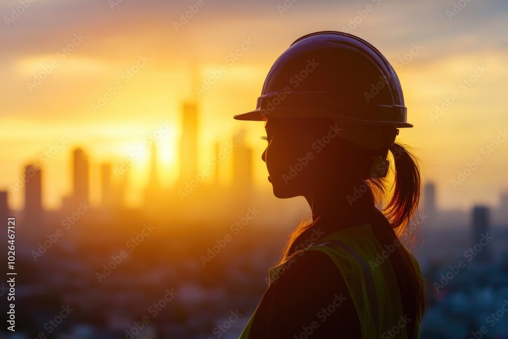 A woman wearing personal protective equipment on a building or infrastructure project A woman wearing personal protective equipment on a building or infrastructure project